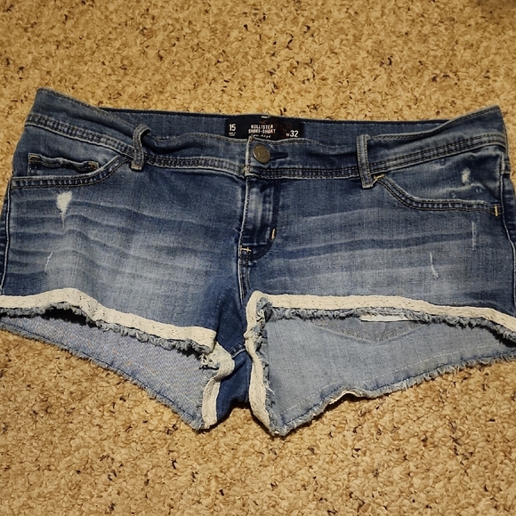 Hollister Pants - Blue Denim Distressed Shorts